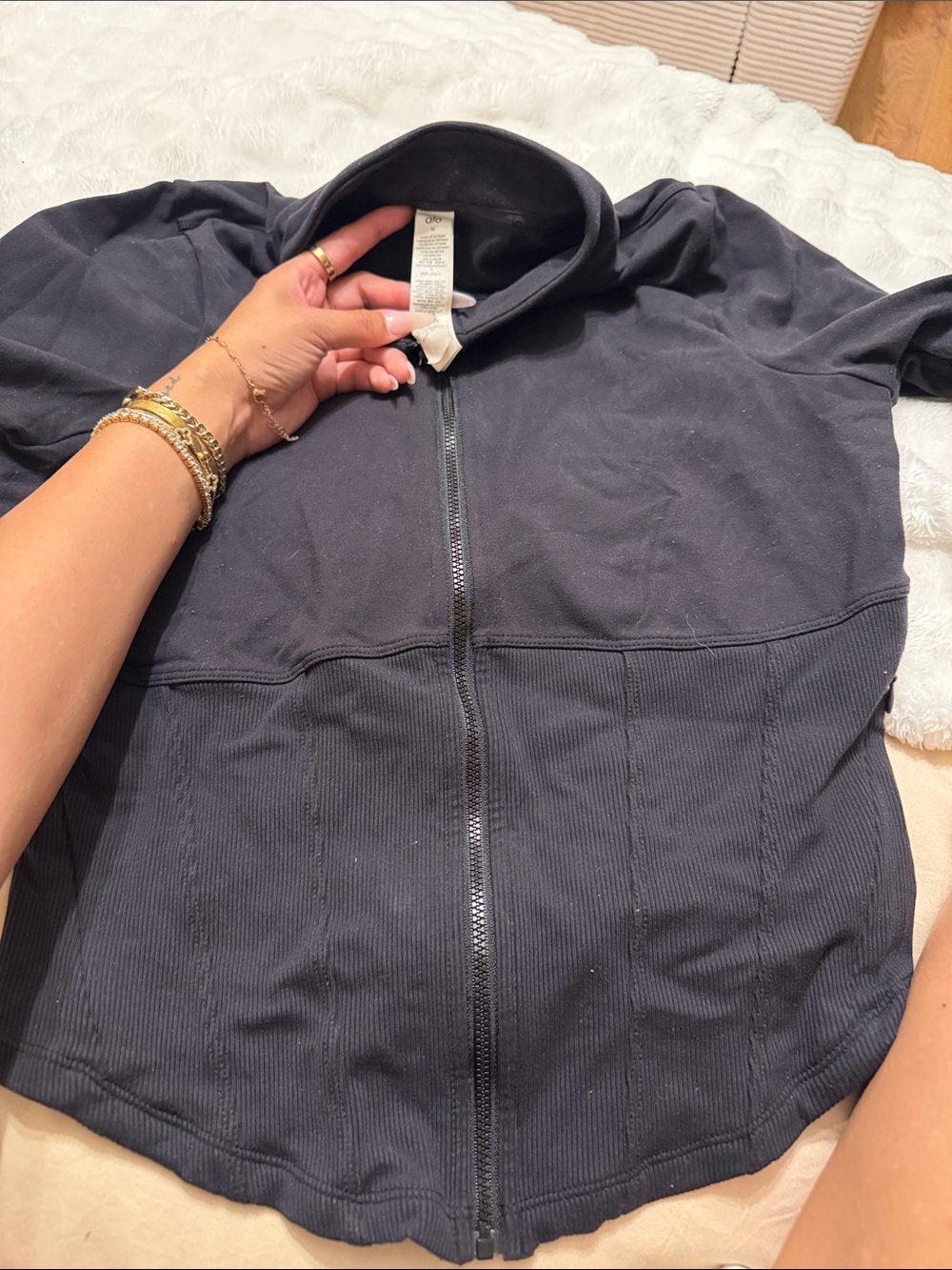 ALO Yoga Black Full-Zip Bomber Jacket